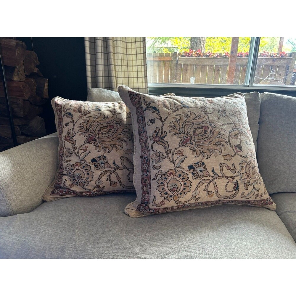 Pair Ralph Lauren Northern Cape Rug Tapestry Euro Pillow Shams 24x24 Cotton